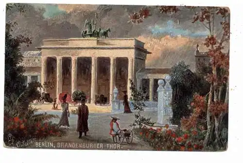 1000 BERLIN, BRANDENBURGER THOR, Künstler-Karte TUCK - Oilette, rücks. Werbezudruck einer Apotheke in Agen