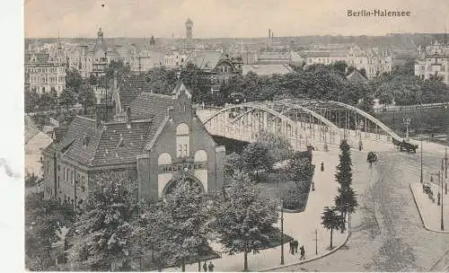 1000 BERLIN - HALENSEE, Bahnhof, Bogenbrücke, 1915, Verlag Goldiner