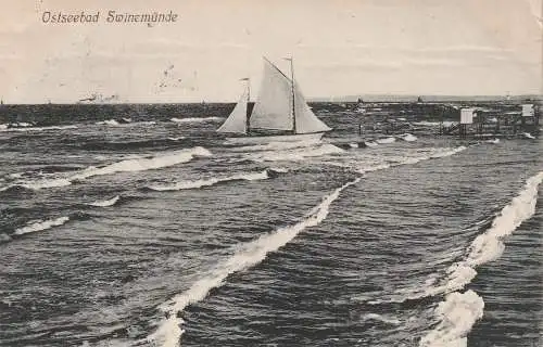 [Ansichtskarte] POMMERN - SWINEMÜNDE / SWINOUJSCIE, Segelboot am Seesteg, 1913, Verlag Hertzfeld. 