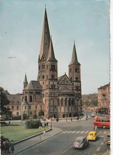 [Ansichtskarte] 5300 BONN, Martinsplatz / Münster, Oldtimer - VW - Käfer. 