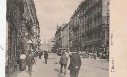 [Ansichtskarte] 8000 MÜNCHEN, Beyerstrasse, Tram, belebte Szene, ca. 1905, Verlag Becker & Kölblinger. 