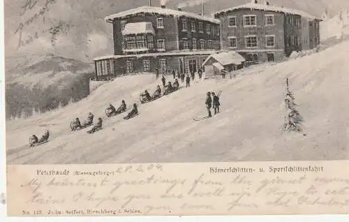 BÖHMEN & MÄHREN -SPINDLERMÜHLE / SPINDLERUV MLYN, Peterbaude, Hörnerschlitten- und Sportschlittenfahrt, 1904, Verlag Seifert