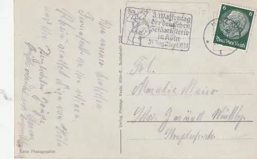 5000 KÖLN, POSTGESCHICHTE, "3. Waffentag der Deutschen Feldartillerie in Köln", 1931