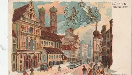 [Ansichtskarte] 8000 MÜNCHEN, Neuhauserstrasse, Präge-AK, Künstler-Karte, Verlag Sanguinetti. 