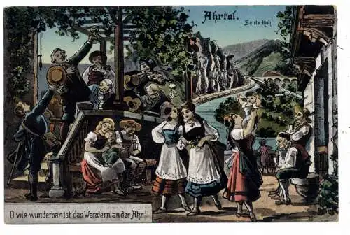 [Ansichtskarte] 5483 BAD NEUENAHR - AHRWEILER - WALPORZHEIM, O wie wunderbar ist das Wandern an der Ahr, Bunte Kuh, weinselige Gesellschaft, 1913. 