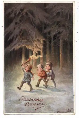 [Ansichtskarte] KINDER / CHILDREN, Furchtsame Kinder im Wald, Künstler-Karte Wally Fialkowska, 1925. 
