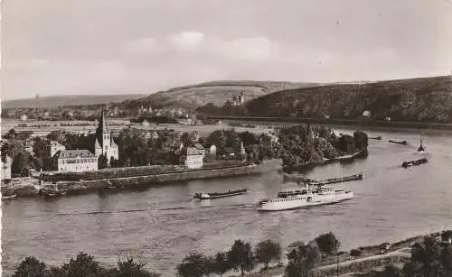 [Ansichtskarte] 5463 UNKEL, Rheinbogen, Blick auf Remagen, Dampfer, Frachtschiffe, 1957. 