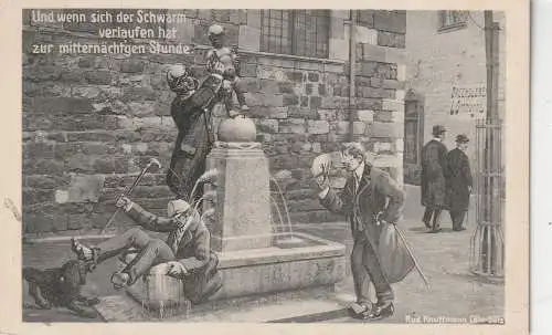 [Ansichtskarte] 5100 AACHEN, Fischmarkt - Brunnen, Studentica - Humor, Künstler-Karte Knuffmann. 