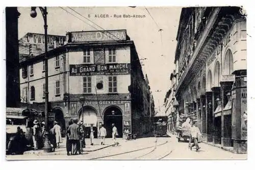 ALGERIEN - ALGIER, Rue Bab - Azoun, Tram, Cafe "Au Vieux Grenadier"