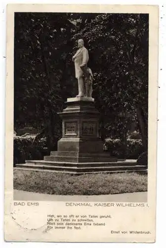 [Ansichtskarte] 5427 BAD EMS, Denkmal Kaiser Wilhelms I., 1929. 