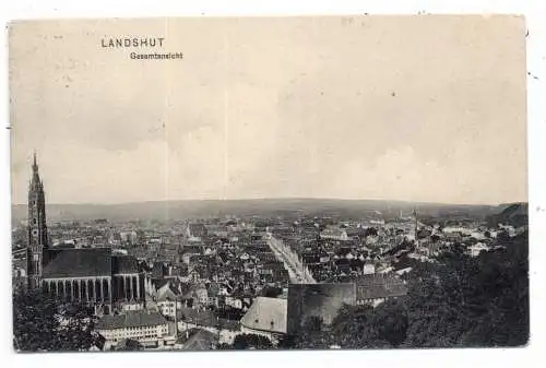 [Ansichtskarte] 8300 LANDSHUT, Gesamtansicht 1906, Verlag Trenkler, rücks. Klebereste. 