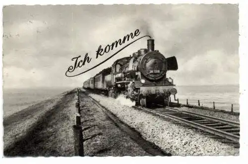 [Ansichtskarte] 2280 SYLT, Dampflok auf dem  Hindenburgdamm, 1957. 