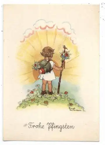 [Ansichtskarte] KINDER / CHILDREN, Mädchen mit Wanderstab, Künstler-Karte Liesel Lauterkorn. 