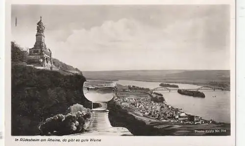 [Ansichtskarte] 6220 RÜDESHEIM, Nationaldenkmal, Rheinbrücke, Verlag Kratz # 714. 
