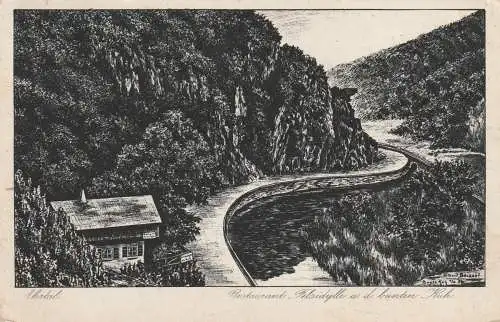 [Ansichtskarte] 5483 BAD NEUENAHR - AHRWEILER - WALPORZHEIM, Weinhaus Felsidylle, Bunte Kuh, Künstler-Karte Albert Beissel, 1935. 
