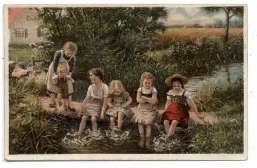 [Ansichtskarte] KINDER / CHILDREN, "Plantschende Kinder", Künstler-Karte Claus von Bergen. 