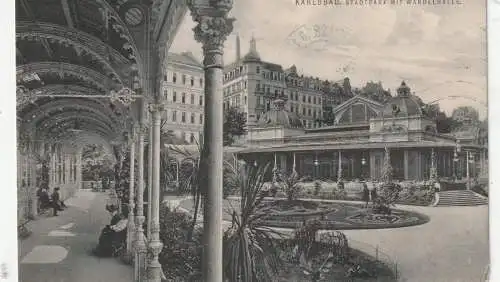 [Ansichtskarte] BÖHMEN & MÄHREN - KARLSBAD / KARLOVA VARY, Stadtpark mit Wandelhalle, 1911. 