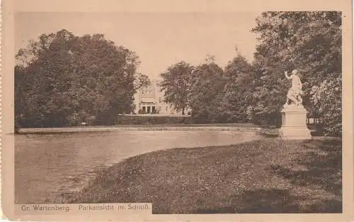 [Ansichtskarte] NIEDER - SCHLESIEN, GROSS WARTENBERG / SYCOW, Parkansicht mit Schloß, 1916, feldpost. 