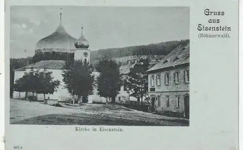 BÖHMEN & MÄHREN - MARKT EISENSTEIN / ZELEZNA RUDA, Kirche und Umgebung, ca. 1900