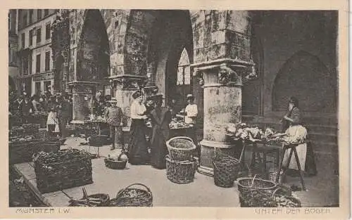 [Ansichtskarte] 4400 MÜNSTER, Markttag unter den Bögen. 