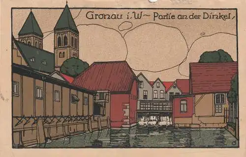 [Ansichtskarte] 4432 GRONAU, Partie an der Dinkel, Steindruck, Randmangel. 