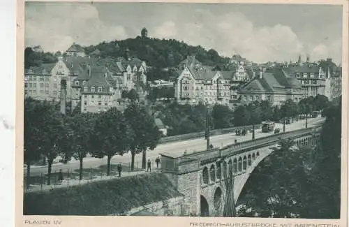 [Ansichtskarte] 0-9900 PLAUEN, Friedrich August Brücke mit Bärenstein, 1935. 