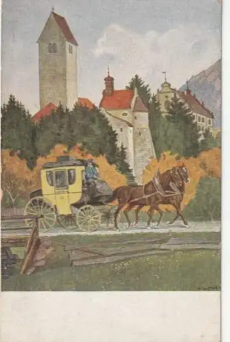 [Ansichtskarte] POST - POSTKUTSCHE vor Rauhenzell, JUGEND Künstler-Karte Eug. L. Hoeß. 