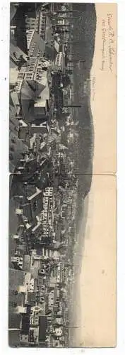 [Ansichtskarte] 0-6500 GERA, 3 - teilige Panoramakarte, Bahnpost Leipzig - Saalfeld nach Marseille. 