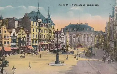 [Ansichtskarte] 5300 BONN, Markt mit Rathaus, Strassenbahn / Droschken, 1926 zur Zeit der französischen Besetzung. 