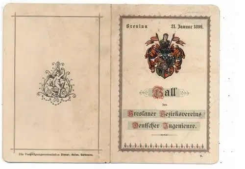 [Ansichtskarte] NIEDER - SCHLESIEN - BRESLAU / WROCLAW, Menu- und Liederkarte, Ball der Breslauer Deutschen Ingenieure 1899. 