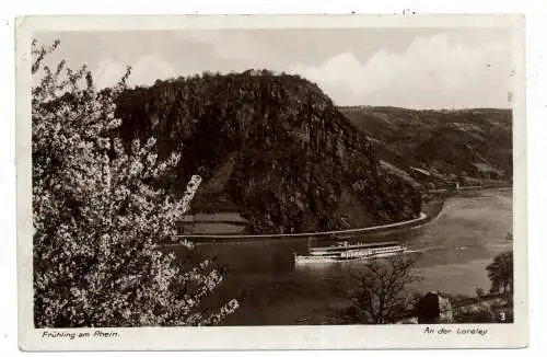 [Ansichtskarte] 5422 LORELEY, Frühling am Rhein, KD - Dampfer vor der Loreley, Verlag Kratz # 3, 1931. 