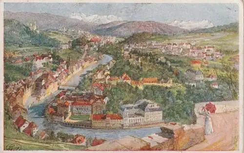 CH 5400 BADEN AG, Gesamtansicht, Künstler-Karte