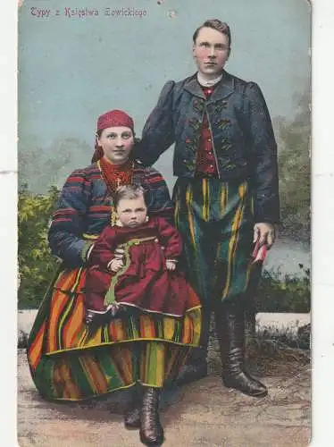 POLEN / POLSKA - Lowitzer Trachten, 1916, Deutsche Feldpost Warschau, Landsturm Merzig, Nafelloch