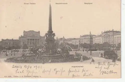 [Ansichtskarte] 0-7000 LEIPZIG, Augustusplatz, Verlag Friedrich, 1902. 