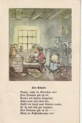 [Ansichtskarte] ZWERGE / GNOME / DWARFS / NANI, Zwerg als Töpfer, Roswitha - Märchenkarte, 1943. 
