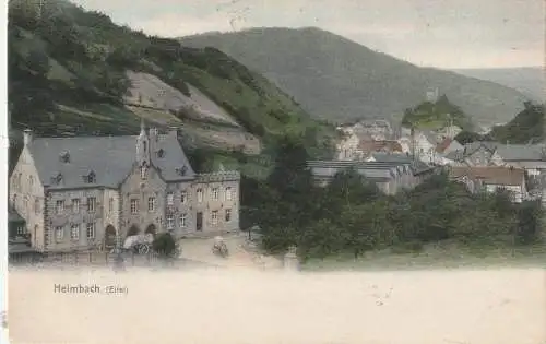 [Ansichtskarte] 5169 HEIMBACH, Abtei, Fuhrwerke, Fabrikgebäude, 1904, coloriert. 