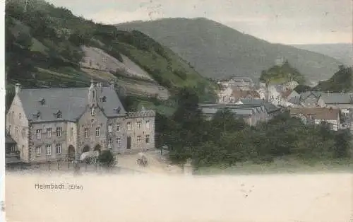 [Ansichtskarte] 5169 HEIMBACH, Abtei, Fuhrwerke, Fabrikgebäude, 1904. 