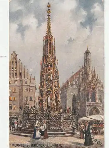 8500 NÜRNBERG, Schöner Brunnen, Künstler-Karte Charles Flower, TUCK Oilette