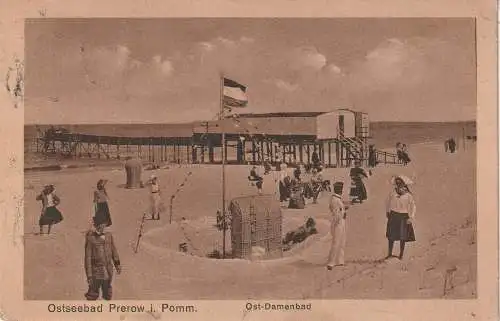 0-2383 PREROW / Darß, Ost - Damenbad, Kaiser-Fahne