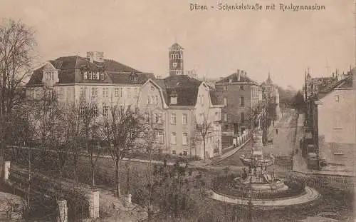 [Ansichtskarte] 5160 DÜREN, Schenkelstrasse mit Realgymnasium, Verlag Stengel. 