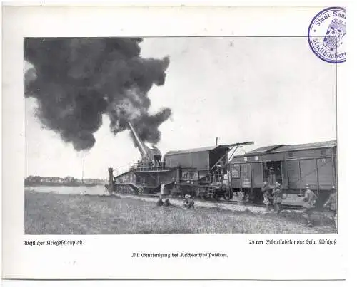 [Ansichtskarte] MILITÄR - 1. WELTKRIEG - WESTFRONT, 28 cm Eisenbahn Schnellladekanone beim Abschuß , Photo 24 x 16,7 cm. 