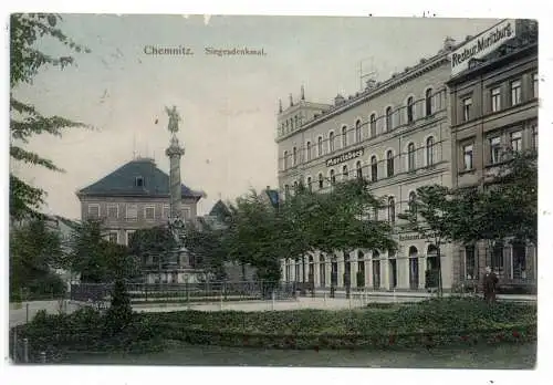 [Ansichtskarte] 0-9000 CHEMNITZ, Theaterplatz, Siegesdenkmal, 1907, coloriert. 