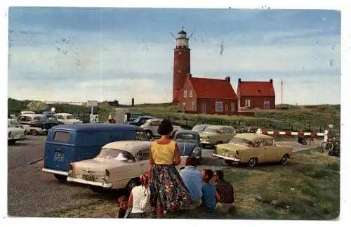 NOORD - HOLLAND - TEXEL - DE COCKSDORF, Vuurtoren / Leuchtturm, oldtimer - OPEL REKORD, VW - BUS, VW - Käfer