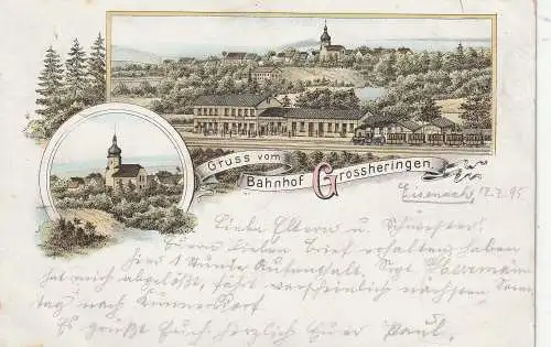 0-5321 GROSSHERINGEN, Lithographie, 1895, Bahnhof, Kirche