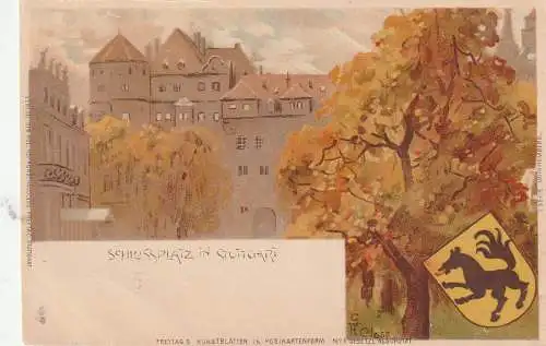 [Ansichtskarte] 7000 STUTTGART, Schloßplatz, Stadtwappen, Künstler-Karte. 