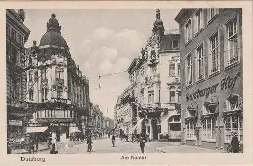 [Ansichtskarte] 4100 DUISBURG, Am Kuhtor, "Duisburger Hof", "Hotel Reichskrone", "Palast - Hotel"... belebte Szene. 