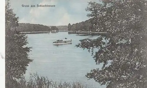 [Ansichtskarte] 1000 BERLIN - SCHLACHTENSEE, Gruss aus..., Ausflugsschiff, 1913, Verlag Goldiner. 