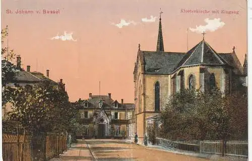 [Ansichtskarte] CH 4056 BASEL - ST. JOHANN BS, Klosterkirche mit Eingang, 1918, kl. Druckstelle. 