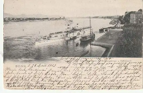 [Ansichtskarte] 5300 BONN, Köln - Düsseldorfer Dampfer "Kaiserin Auguste Victoria" an der Rheinwerft, 1902, Verlag Trenkler. 