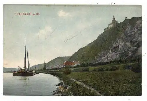 [Ansichtskarte] 5423 BRAUBACH, Lastensegler vor dem Ort, 1908, Verlag Trenkler. 